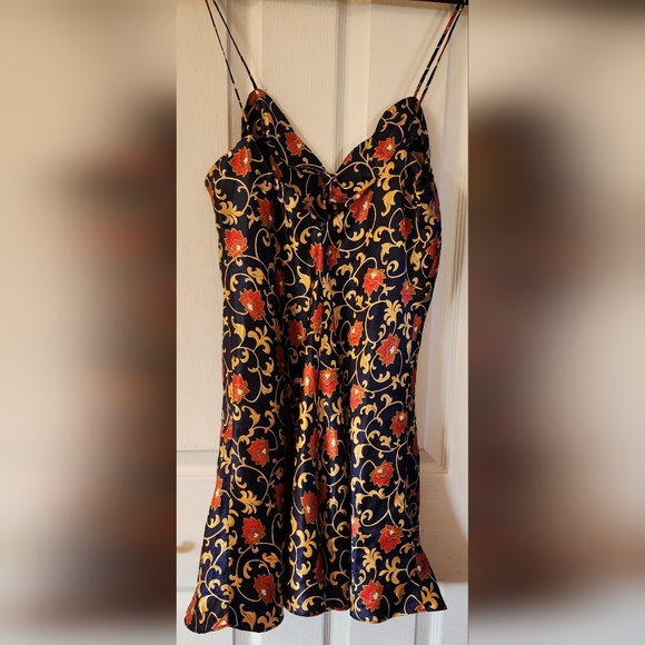 1980's Frederick's of Hollywood‎ Dark Blue Floral Slip PJ Size S - Picture 2 of 8